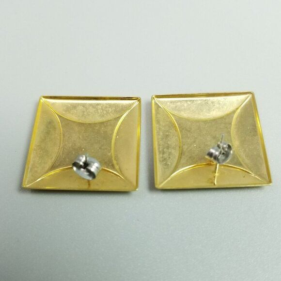 Vintage Red Enamel and Gold Tone Square Stud Earrings, Retro 80s Style - Picture 3 of 6